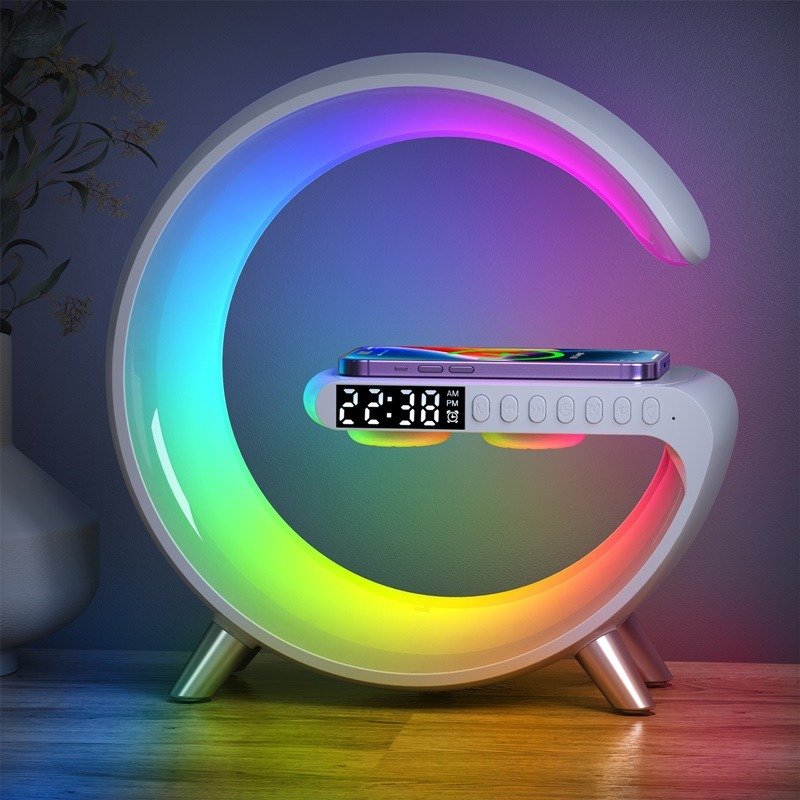 15W wireless Charger with Intelligent Bluetooth Speaker Projection Lamp Wireless Rechargeable Bedside Night Light Sunrise Wake-Up Lamp Polar Atmosphere Table Lamp