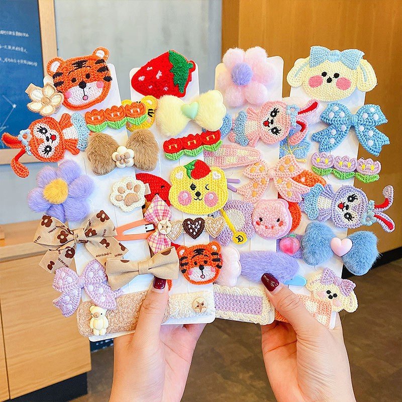 Milk Coffee Color Children’s Plush Hairpin Net Red Bangs Side Hair Clip Autumn And Winter Lovely Japanese Clip