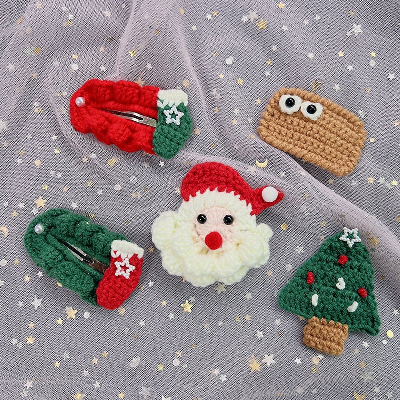 Santa Claus Hairpin Pure Manual Crochet Headdress Christmas Tree Socks BB Clip New Net Red Hair Accessories