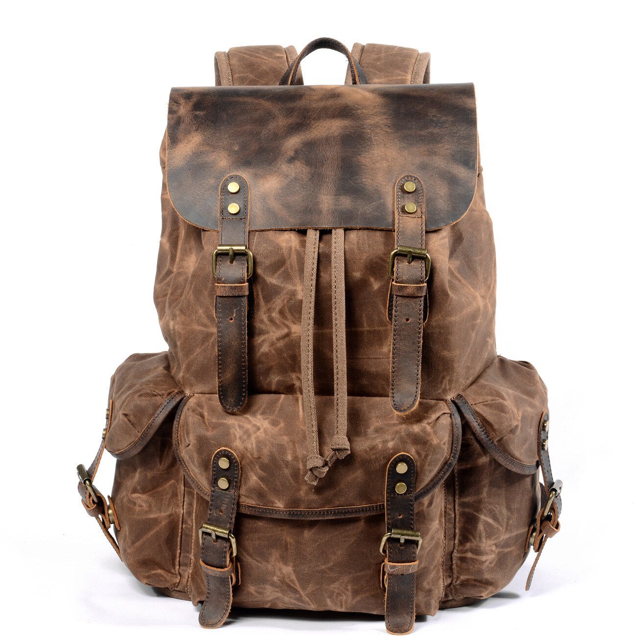 Men’s Oil Wax Canvas Bag Computer Bag School Bag Student Backpack Retro Backpack Drawstring Travel Backpack Male Outdoor Male