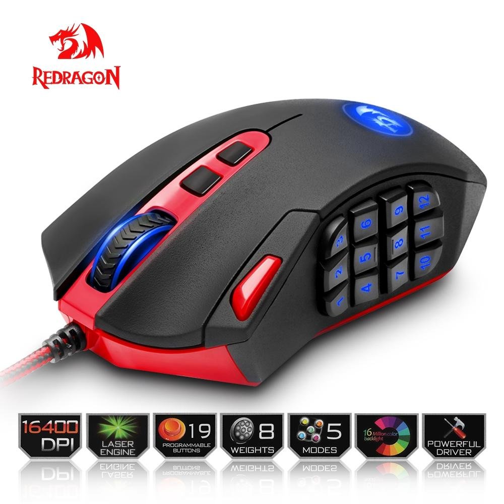 Redragon USB Gaming Mouse 16400 DPI 19 buttons ergonomic design for desktop computer accessories programmable  gamer lol PC