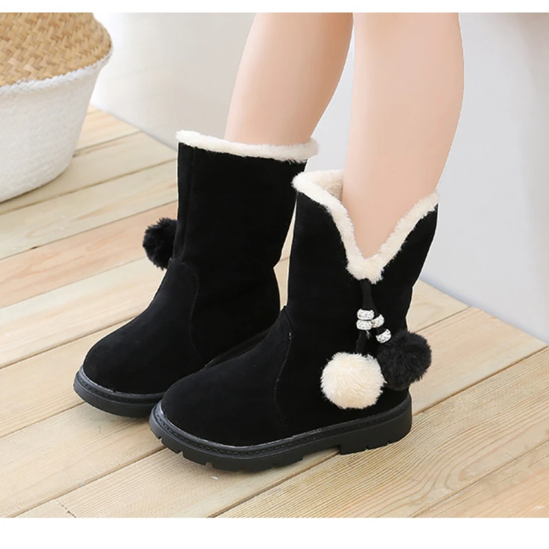 2023 Christmas New Toddler Girl Child Boots Red Warm Cotton Shoe Princess Children’s Mid-calf Boots Winter Padded Shoes Autumn