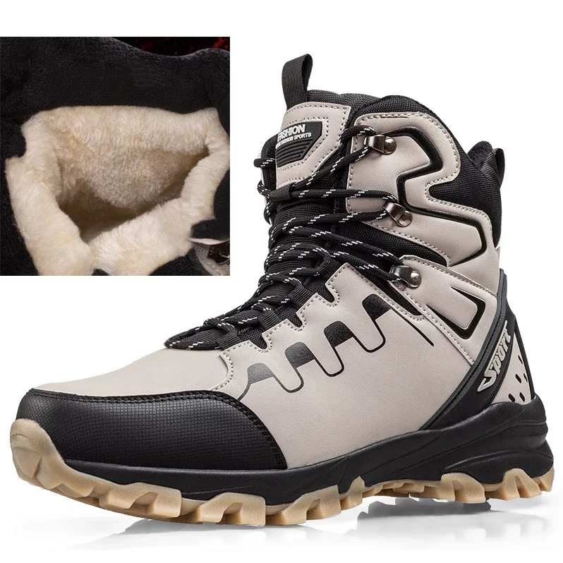 New Winter Boots Men Shoes Plush Warm Snow Boots Desert Tactical Boots Waterproof Wear-resistant Military Boots Cotton Shoe