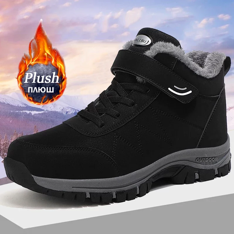2023 Winter Men women Boots Waterproof Leather Sneakers Men Ankle Boots Outdoor Not Slip Plush Warm Snow Hiking Boots Man Shoes