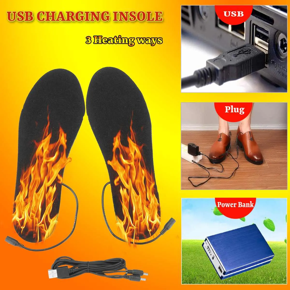 Electric Heated Insoles Winter Men Women Heated Shoe Inserts Charged Insoles for Shoes Boot Warm Socks USB Charging Cables