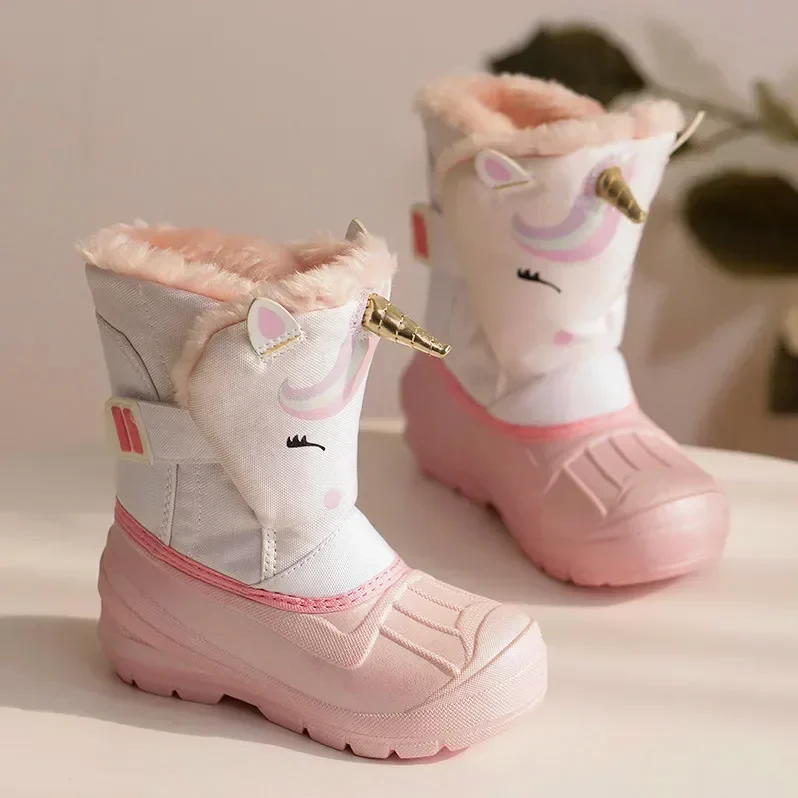 Girls Unicorn Snow Boots Waterproof Slip Resistant Cold Weather Shoes Brand Boy Girls Rubber Boots for Kids Fashion Sneakers