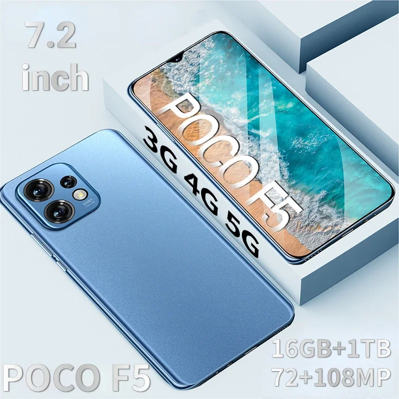 Hot New Poco F5 Smartphone Unlocked Android Smart Phone 6800mAh 7.2 inch HD Screen CellPhone 5G Cellphones Original Phone Mobile