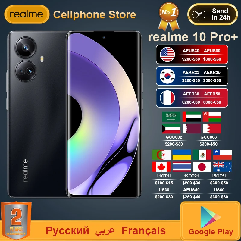 Original Realme 10 Pro Plus 5G Smartphone 6.7” Curved Screen 2160Hz Dimensity 1080 108MP Triple Camera NFC 67W 5000mAh Battery