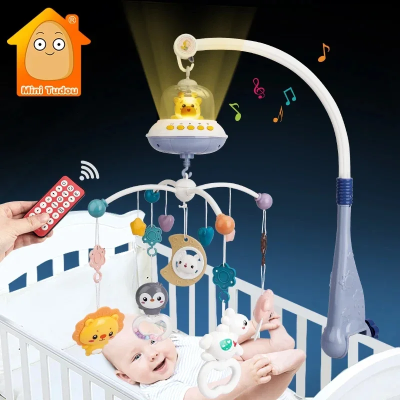 Baby Crib Mobile with Lights Music Projection for Infants 0-6 Months Crib Toys for Newborn Baby Mobile for Crib Bed Bell
