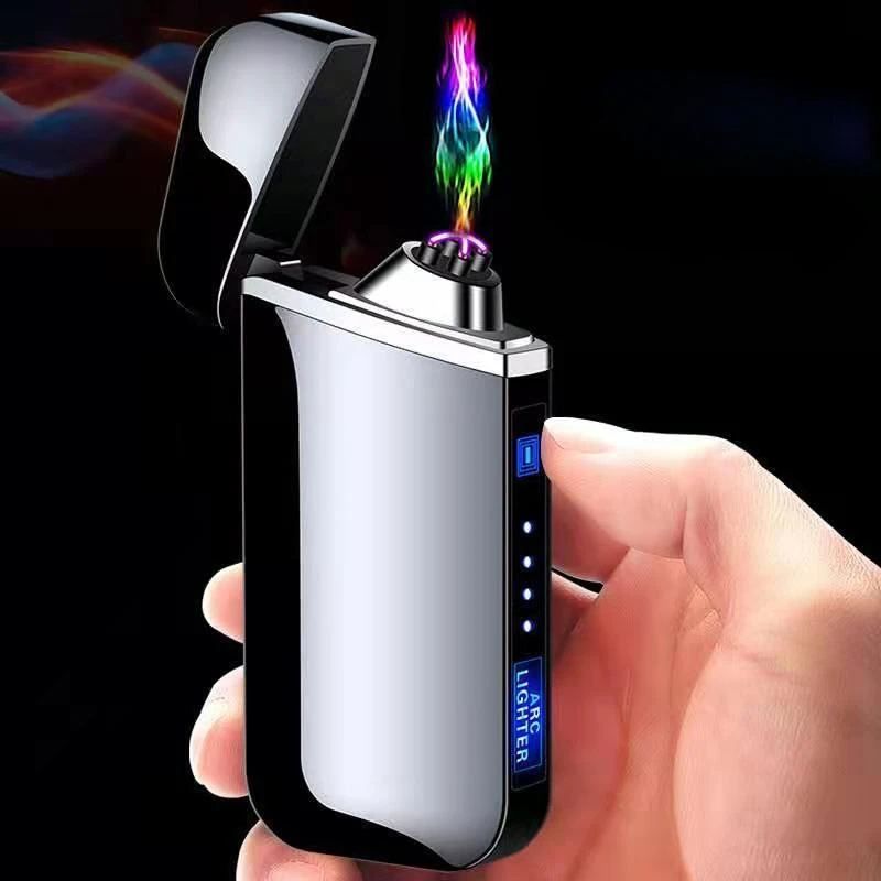 Dual Arc Charging Lighter Windproof Cigarette Lighter Battery Display USB Charging Lighter Men’s Gift