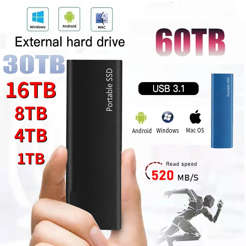External Hard Drive Portable SSD 1TB High Speed Solid State Drive USB3.1 Type-C Interface Mass Storage Hard Disk for Laptop/Mac