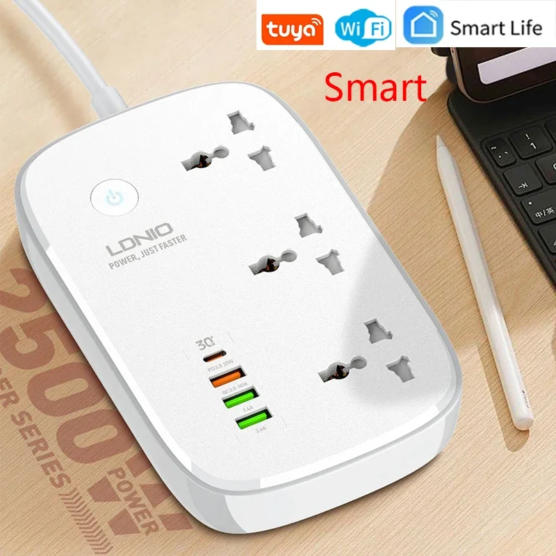 LDNIO Smart Power Strip Tuya Timing WIFI Socket EU US UK Plug Adapter with 3 USB PD Port Bluetooth Smart Life APP Remote Control