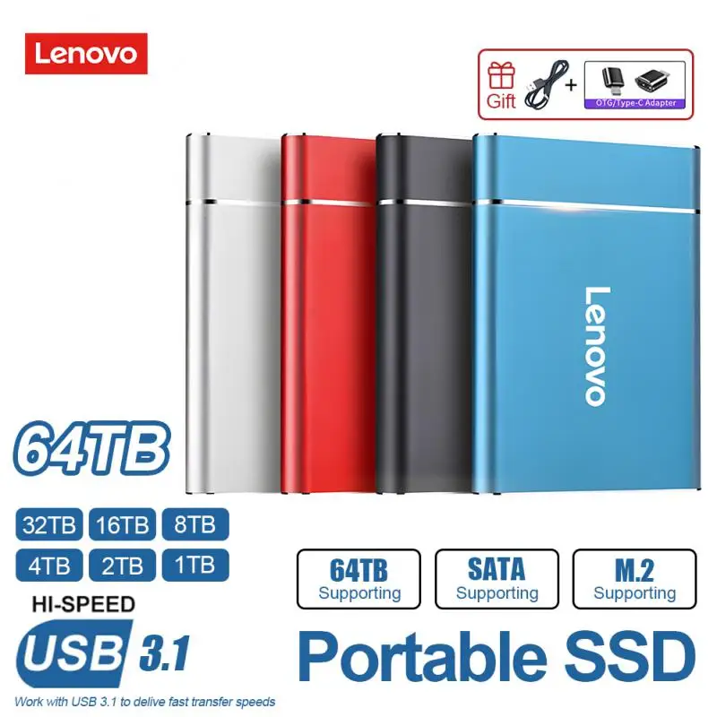 Lenovo External Hard Drive Portable SSD 16TB External Solid State Drive USB 3.1 Hard Disk High-Speed Storage For PC/Mac/Phone