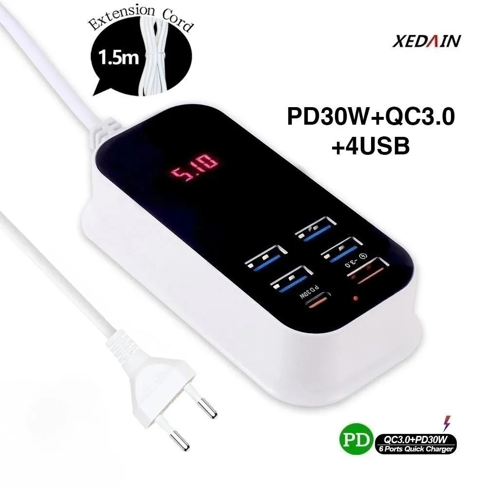 Multiple USB Charger PD 30W Type C Fast Charger Quick Wall Chargers Power Adapter 3.0 Charger UK EU US Plug Mobile Phone Charger