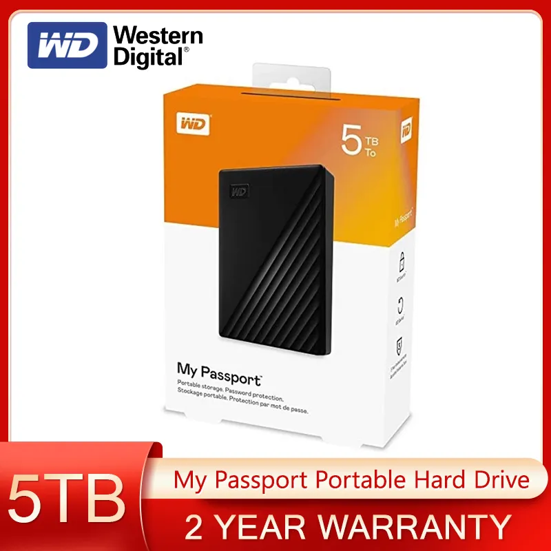 Original Western Digital WD 5TB Black My Passport Portable External Hard Drive HDD USB 3.0 USB 2.0 Compatible WDBPKJ0050BBK-WESN