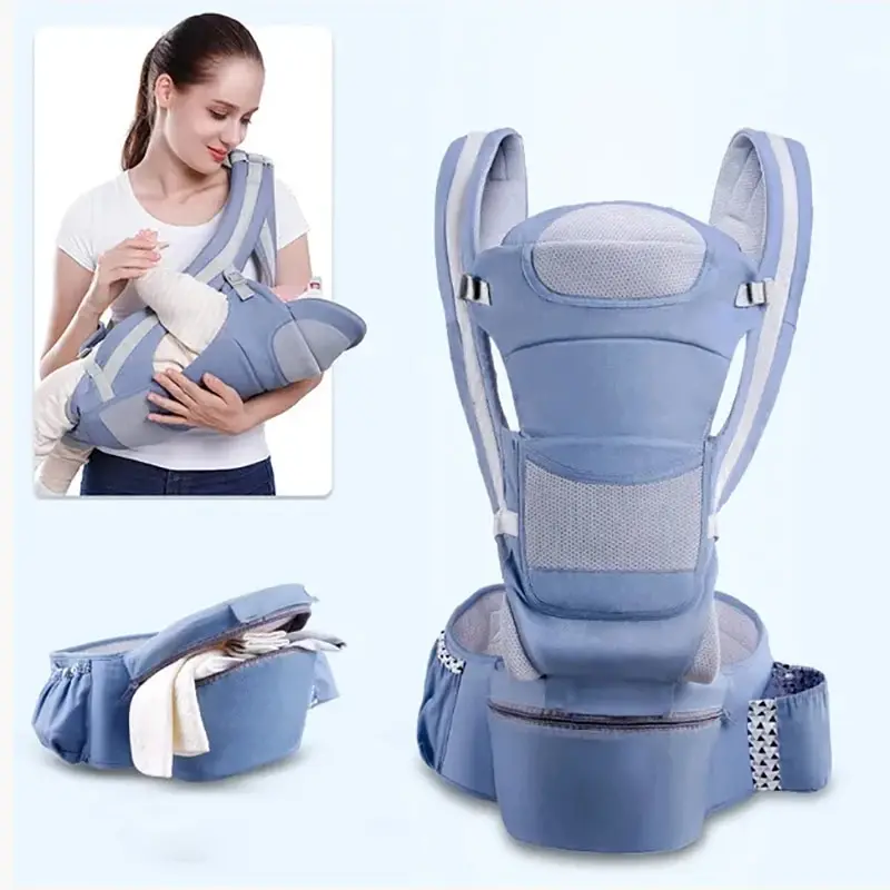 Poly Cotton Ergonomic Baby Carrier Backpack Detachable Infant Baby Hipseat Carrier Facing-in Ergonomic Kangaroo Baby Wrap Sling